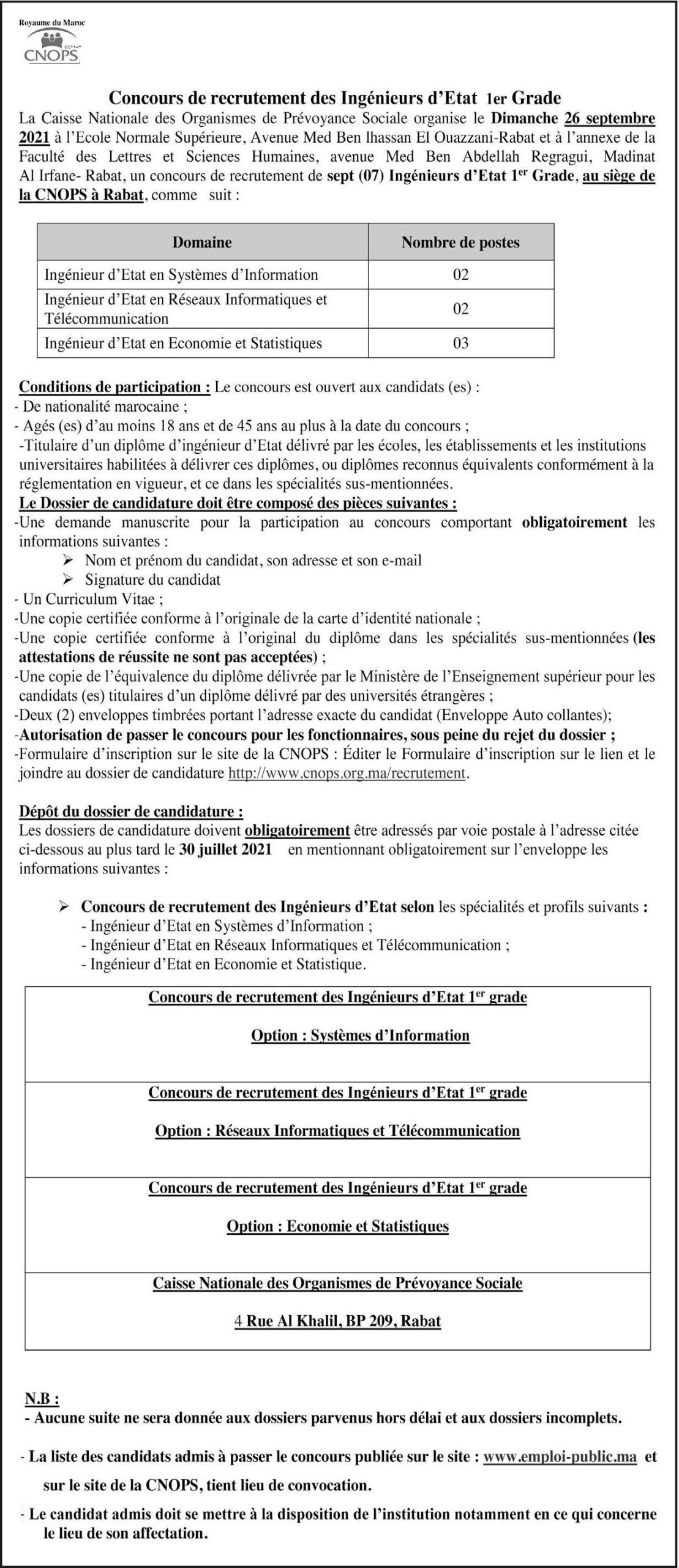3 1 scaled Concours de Recrutement CNOPS Maroc 2021 (45 Postes)