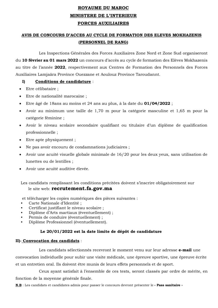 mkq0Qa2uhp 2 Concours d’Accès au Cycle de Formation des Élèves Mokhazenis 2022 recrutement.fa.gov.ma